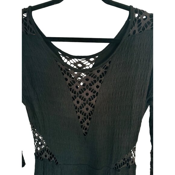 2/$30 Free People Medium Black Lace Knit Dress 3/4 Sleeve Attractive Details - Picture 6 of 15